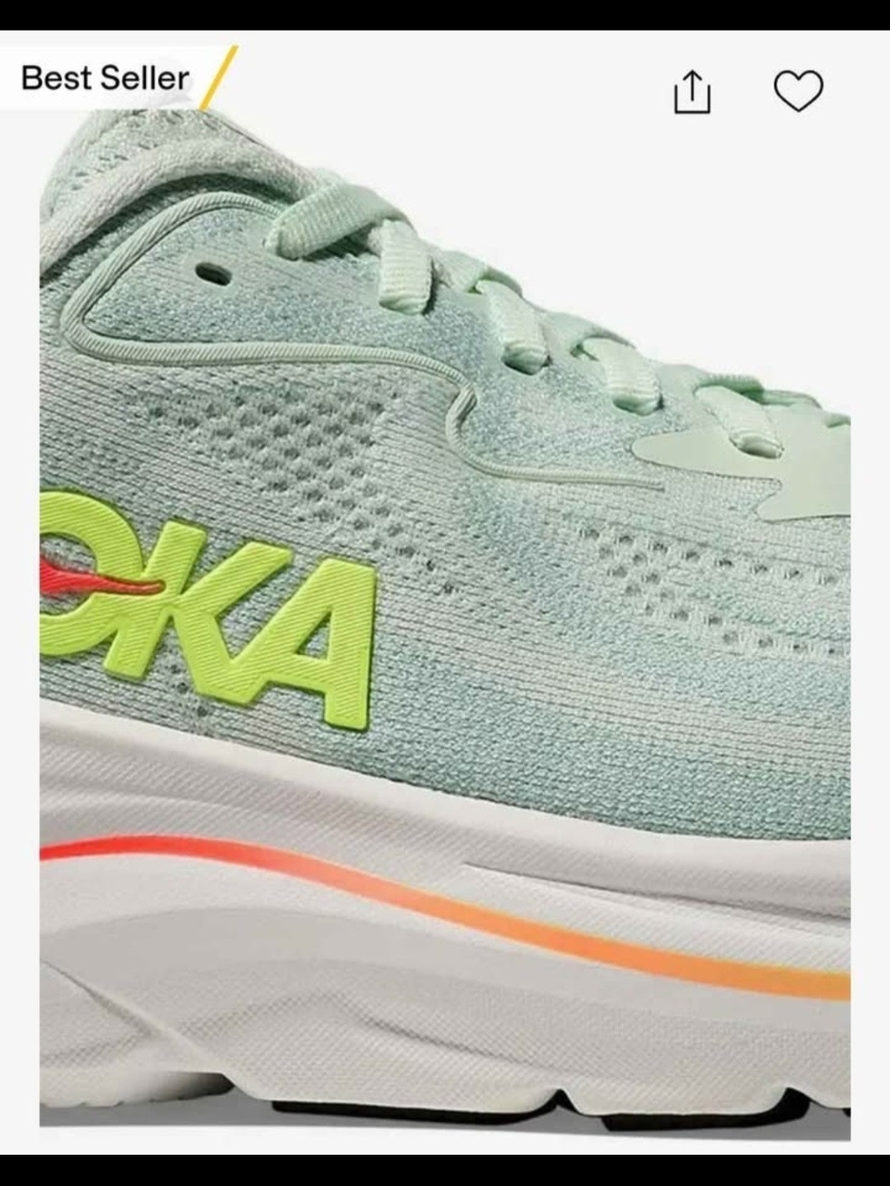 Hoka CLIFTON Women's Mint Green and Neon Yellow Running Shoe - Picture 3 of 3